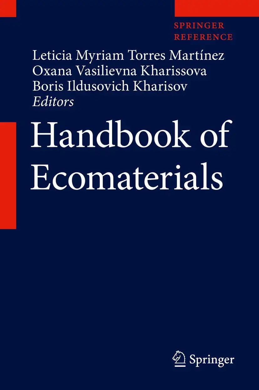 Handbook-of-Ecomaterials book cover - dark blue background with red accents